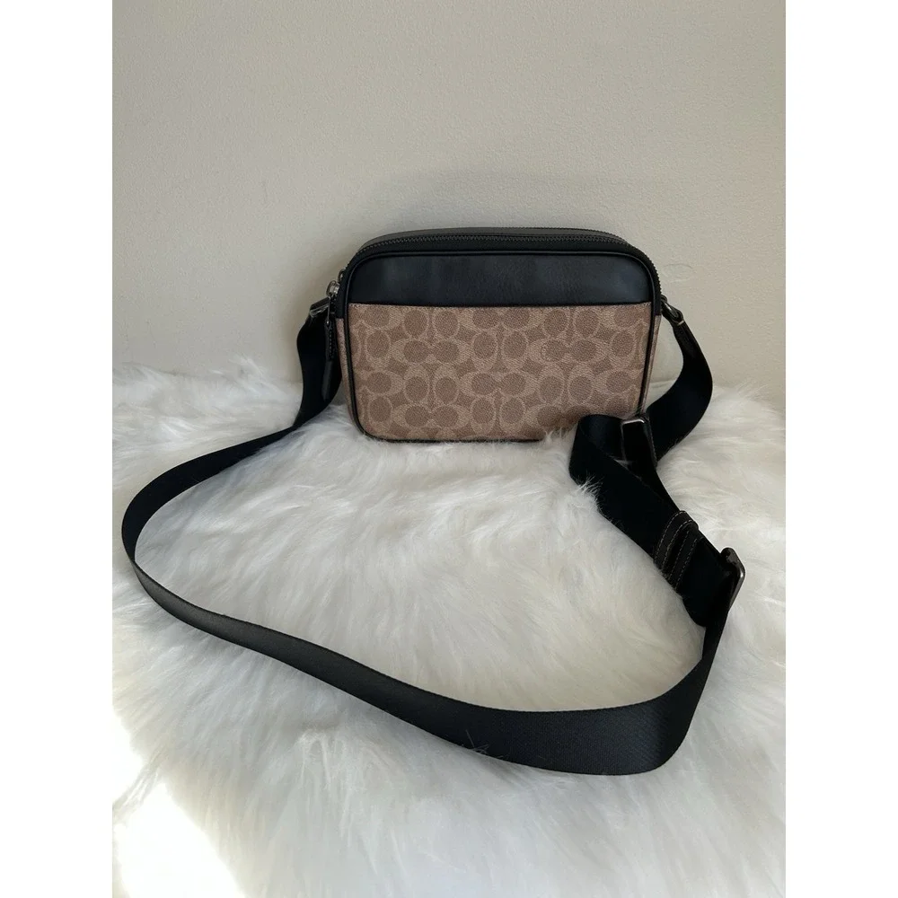 Coach Graham Tan Black Signature Canvas Leather Crossbody Bag‎ Excellent